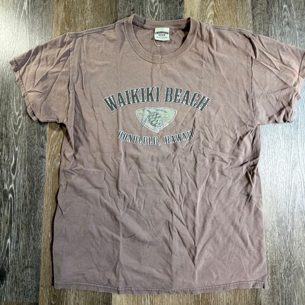 Colorwash Tees T-Shirt Mens Large Brown Waikiki Beach Hawaii Sea Turtle Graphic